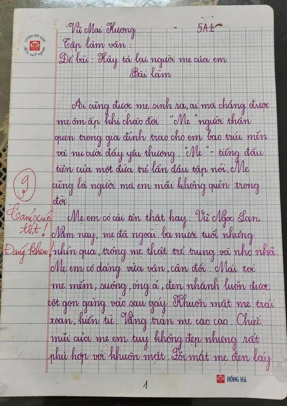Bài văn tả mẹ đạt 9 điểm gây sốt mạng tinh tế nhất là lời phê của giáo viên-1.webp